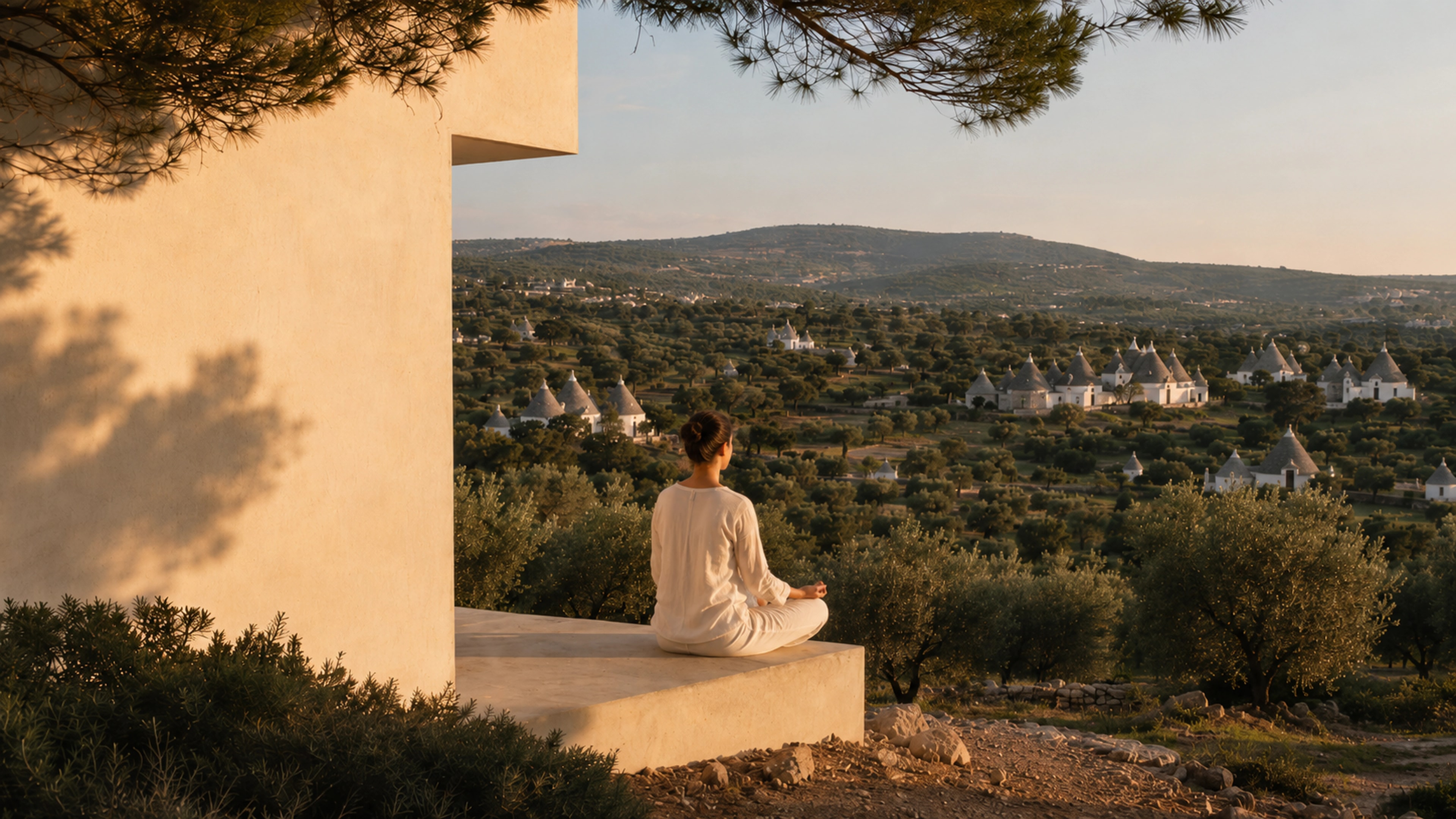 La Valle d'Itria — ulivi, trulli e borghi bianchi al tramonto
